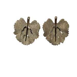 Vintage signed BSK gold tone textured leaves clip on earrings